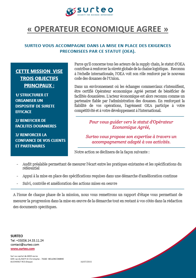 Programme formation Opérateur Economique Agréé