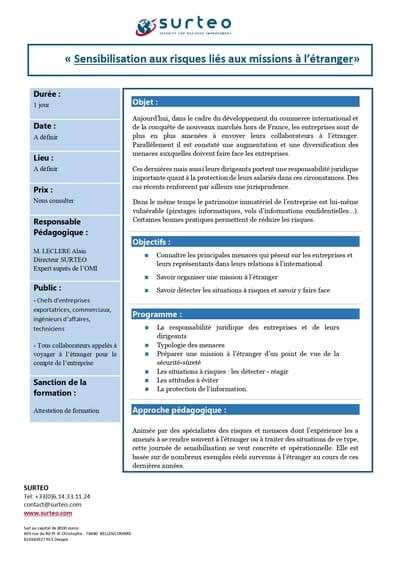 Formation Sûreté à l'étranger